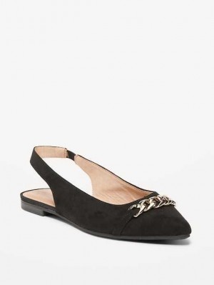 Old Navy Faux Suede Slingback Chain Ballet Flat Blackjack | PMZ091673