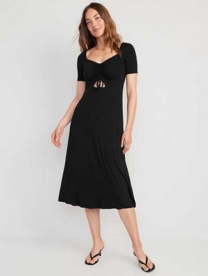 Old Navy Fit & Flare Cutout-Front Midi Dress Blackjack | WCK764135