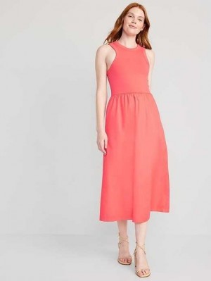 Old Navy Fit & Flare High-Neck Combination Midi Dress Coral Pink | MJB543981