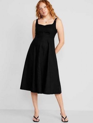 Old Navy Fit & Flare Linen-Blend Cami Midi Dress Blackjack | ZEG164380