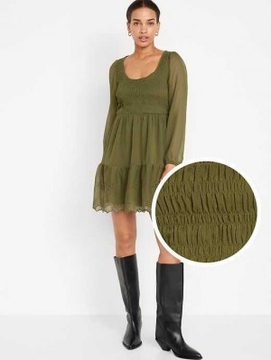 Old Navy Fit & Flare Long-Sleeve Eyelet Mini Dress Conifer | SUV502793