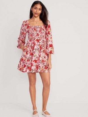 Old Navy Fit & Flare Long-Sleeve Mini Dress Pink | DAO573841