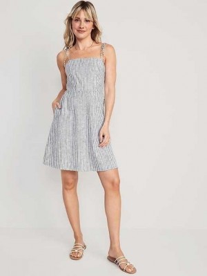 Old Navy Fit & Flare Matching Tie-Strap Mini Dress Blue Stripes | YNK276831