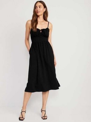 Old Navy Fit & Flare Tie-Front Cami Midi Dress Black | LCS408956