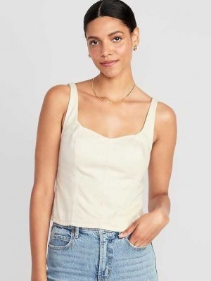 Old Navy Fitted Cropped Corset Cami Top Ecru | NAC413927