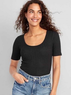 Old Navy Fitted Elbow-Sleeve Rib-Knit T-Shirt Black | TWI482931