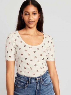 Old Navy Fitted Elbow-Sleeve Rib-Knit T-Shirt White Flower | HKW745320