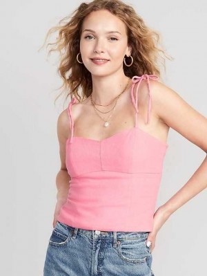 Old Navy Fitted Linen-Blend Tie-Shoulder Cropped Cami Top Sparkle Berry | RUD983461