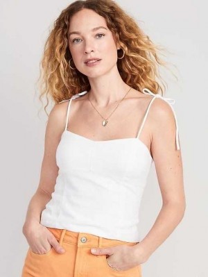 Old Navy Fitted Linen-Blend Tie-Shoulder Cropped Cami Top White | YOJ589643