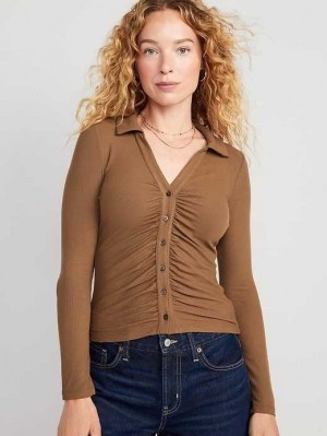 Old Navy Fitted Long-Sleeve Button-Front Top Spiced Saffron | KUO954320