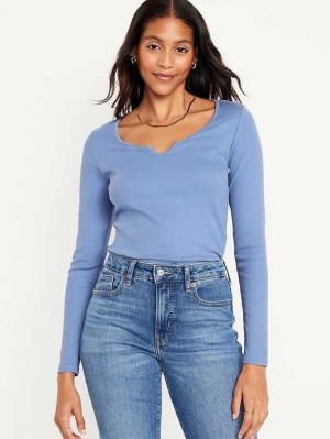 Old Navy Fitted Long-Sleeve Rib-Knit T-Shirt Blue | BOQ376910