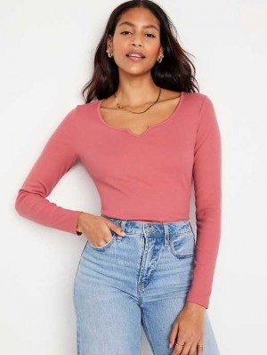 Old Navy Fitted Long-Sleeve Rib-Knit T-Shirt Rose | VUT628730