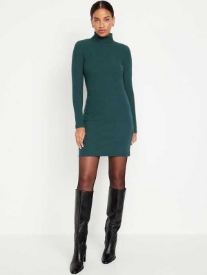 Old Navy Fitted Mock-Neck Rib-Knit Mini Dress Deep Green | GYM384671