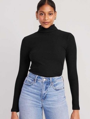 Old Navy Fitted Plush Rib-Knit Turtleneck Black | HEC961287