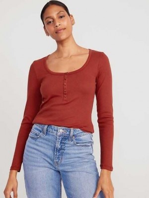 Old Navy Fitted Rib-Knit Henley T-Shirt Deep Red | XEG461302