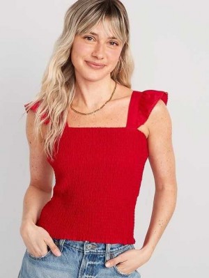 Old Navy Fitted Ruffle-Strap Smocked Cropped Top Red | QMZ042587