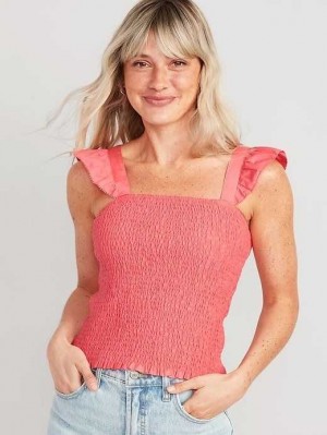 Old Navy Fitted Ruffle-Strap Smocked Cropped Top Rose | MJZ790125