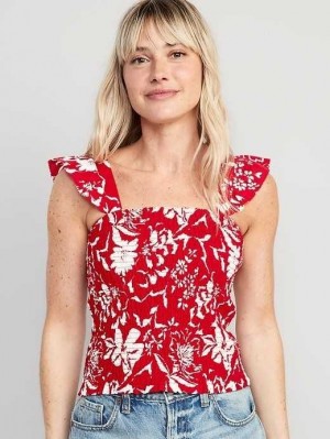 Old Navy Fitted Ruffle-Trim Smocked Floral Top Red | JXC719042