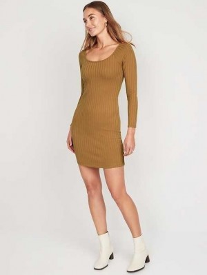 Old Navy Fitted Scoop-Neck Rib-Knit Mini Dress Sycamore Bark | WAY795602