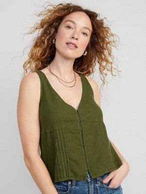 Old Navy Fitted Sleeveless Linen-Blend V-Neck Top Nori Seaweed | GAD986421