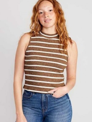 Old Navy Fitted Sleeveless Mock-Neck Top Brown Stripes | CJN814930