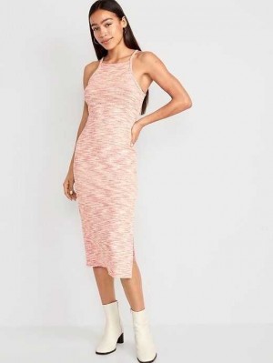 Old Navy Fitted Sleeveless Rib-Knit Midi Dress Coral | SNK768514