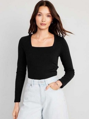 Old Navy Fitted Square-Neck Rib-Knit T-Shirt Black | ECG532609