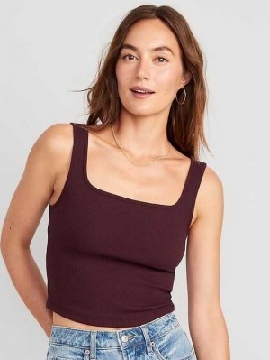 Old Navy Fitted Square-Neck Ultra-Cropped Rib-Knit Tank Top Raisin Arizona | HBO698745