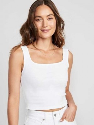 Old Navy Fitted Square-Neck Ultra-Cropped Rib-Knit Tank Top White | GVP852341