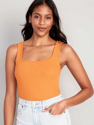 Old Navy Fitted Square-Neck Ultra-Cropped Rib-Knit Tank Top Wild Papaya | DCR125674