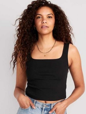 Old Navy Fitted Square-Neck Ultra-Cropped Rib-Knit Tank Top Black | DAV926705