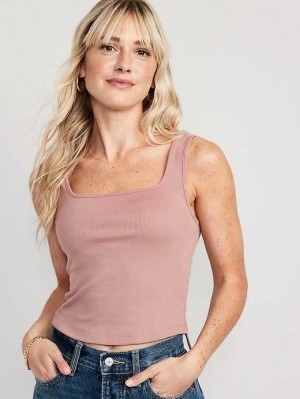 Old Navy Fitted Square-Neck Ultra-Cropped Rib-Knit Tank Top Pink Light Blue | XDG530248