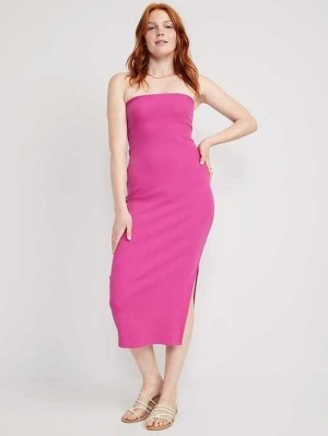 Old Navy Fitted Strapless Rib-Knit Midi Tube Dress Dragon Fruit | EIX864902