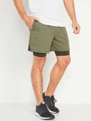 Old Navy Go 2-in-1 Workout Shorts + Base Layer Olive | RCE132690