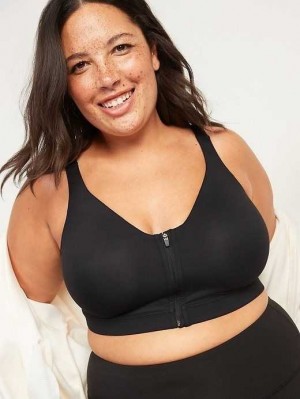 Old Navy High-Support PowerSoft Zip-Front Sports Bra Black | FWC596084