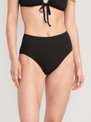 Old Navy High-Waisted Banded Rib-Knit Bikini Swim Bottoms Black | XCL925734