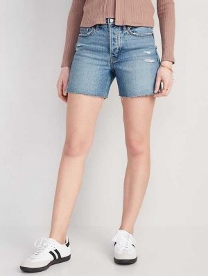 Old Navy High-Waisted Button-Fly OG Straight Ripped Side-Slit Jean Shorts Lila | UAW738691