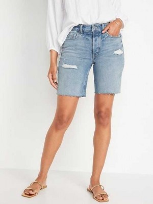 Old Navy High-Waisted Button-Fly O.G. Straight Distressed Cut-Off Jean Shorts Dahlia | SGY897065