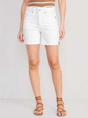 Old Navy High-Waisted Button-Fly OG Straight White-Wash Side-Slit Cut-Off Jean Shorts White | DOJ930251