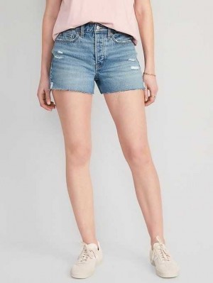 Old Navy High-Waisted Button-Fly O.G. Straight Ripped Side-Slit Jean Shorts Lila | BOZ045138