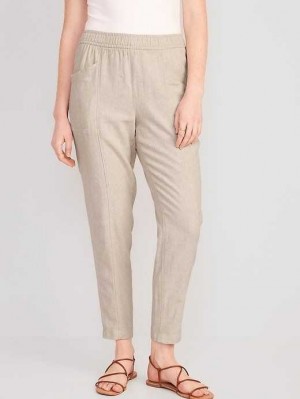 Old Navy High-Waisted Cropped Linen-Blend Tapered Pants Beige | LDZ985634