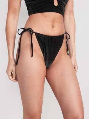 Old Navy High-Waisted Metallic Shine String Bikini Swim Bottoms Black | RBK530627