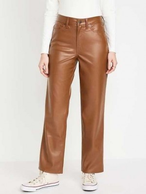 Old Navy High-Waisted OG Loose Faux-Leather Pants Light Brown | HEB206538