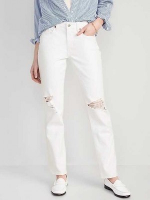 Old Navy High-Waisted OG Straight White-Wash Ripped Jeans White | VEU368147