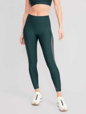 Old Navy High-Waisted PowerSoft Mesh-Panel 7/8 Leggings Deep Green | KSA692318