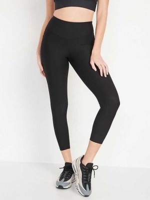 Old Navy High-Waisted PowerSoft Rib-Knit Side-Pocket 7/8-Length Leggings Black | PUS024957