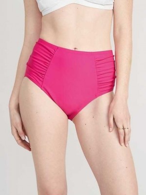 Old Navy High-Waisted Printed Ruched Bikini Swim Bottoms Flamingo | GWH139627