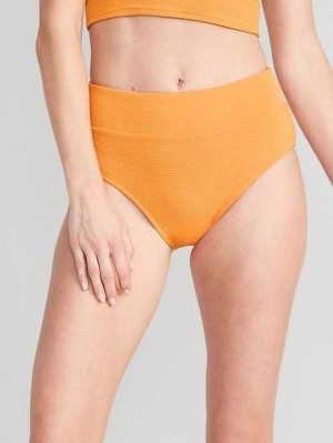 Old Navy High-Waisted Pucker Classic Bikini Swim Bottoms Wild Papaya | RVA760529