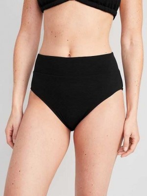 Old Navy High-Waisted Pucker Classic Bikini Swim Bottoms Black | JVA485290