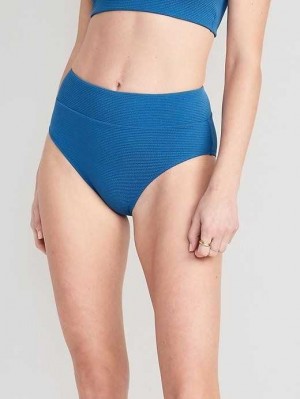 Old Navy High-Waisted Pucker Classic Bikini Swim Bottoms Blue | IAZ420786